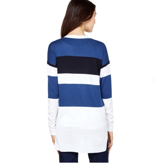 United Colors of Benetton White & Blue Striped Cardigan Sweater - Picture 2 of 7